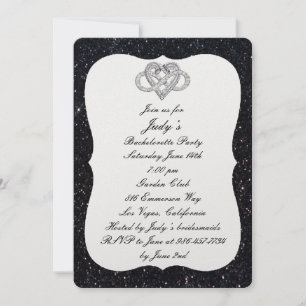 Black Glitter Infinity Heart Bachelorette Party Invitation