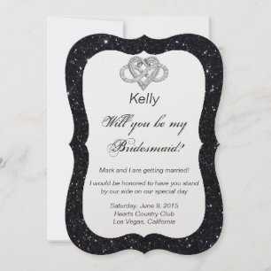 Black Glitter Infinity Heart Bridesmaid Card