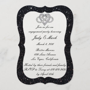Black Glitter Infinity Heart Engagement Party Invitation