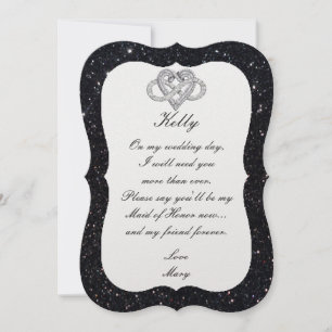 Black Glitter Infinity Heart Maid Of Honour Card