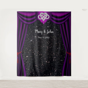 Black Glitter Infinity Heart Purple Curtain Tapestry