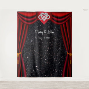 Black Glitter Infinity Heart Red Curtain Backdrop Tapestry