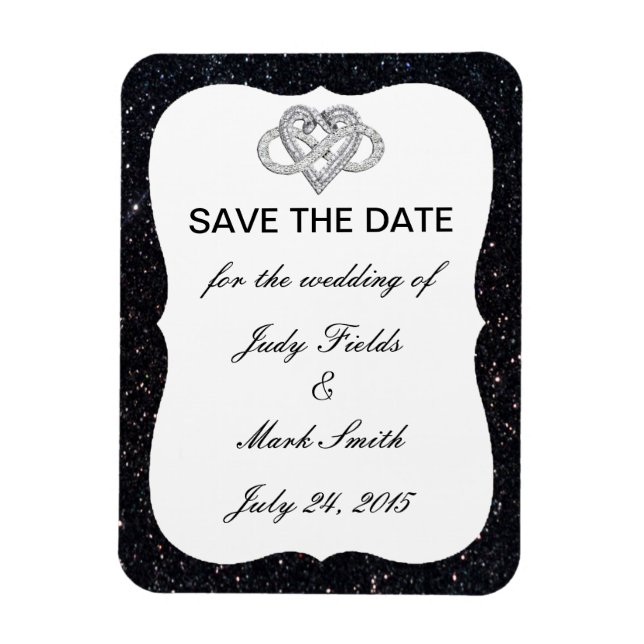 Black Glitter Infinity Heart Save The Date Magnet (Vertical)