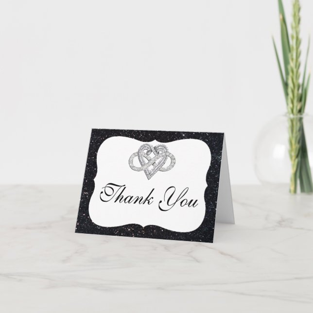 Black Glitter Infinity Heart Thank You Card (Front)