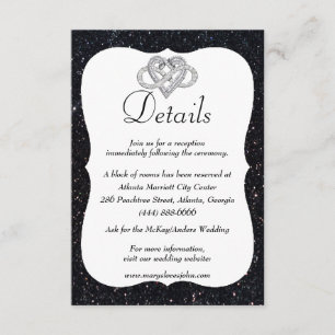 Black Glitter Infinity Heart Wedding Details Enclosure Card