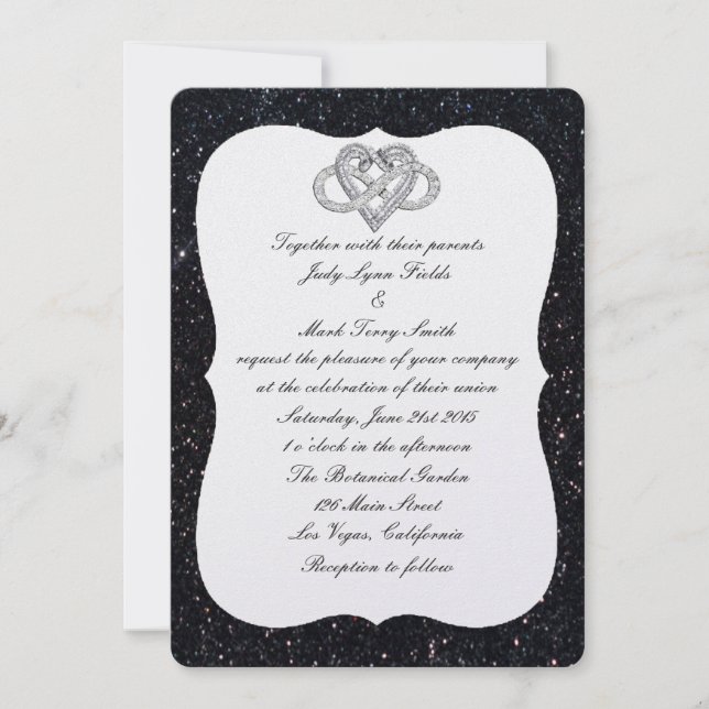 Black Glitter Infinity Heart Wedding Invitation (Front)