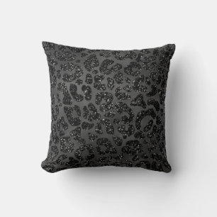 Black Glitter Leopard Print Cushion