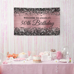 Black Glitter Light Pink 50th Birthday Welcome Banner