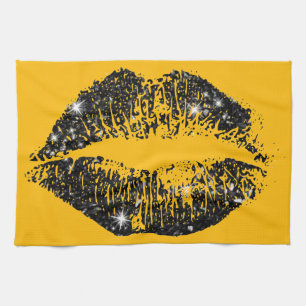 Black Glitter Lips #2 Tea Towel