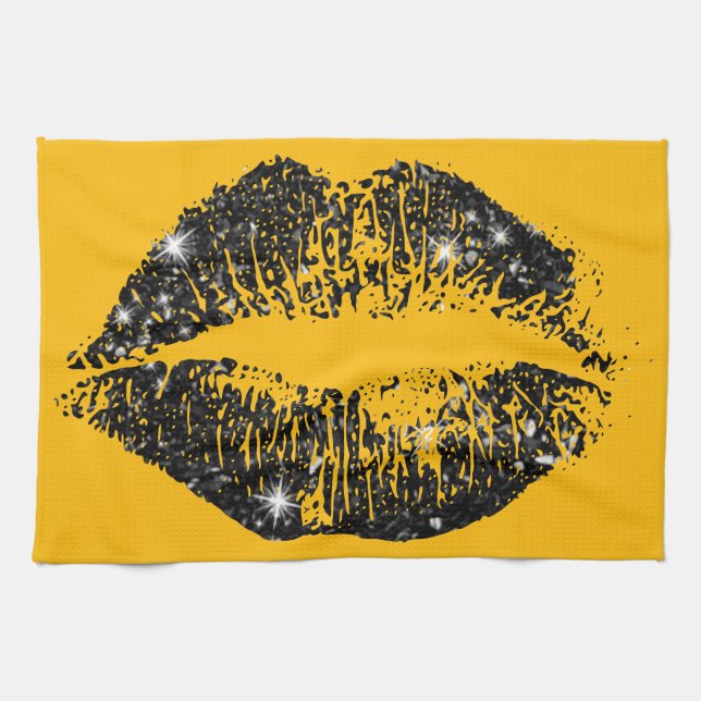 Black Glitter Lips #2 Tea Towel (Horizontal)