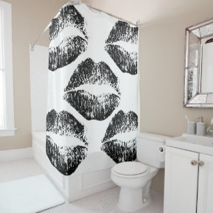 Black Glitter Lips Shower Curtain