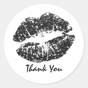 Black Glitter Lips Thank You Classic Round Sticker