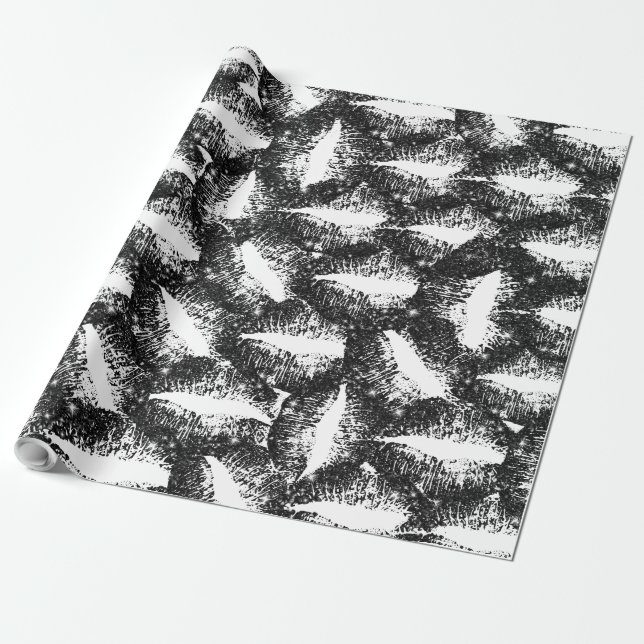 Black Glitter Lips Wrapping Paper (Unrolled)
