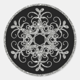 Black, Glitter LOOK Snowflake Wedding Sticker