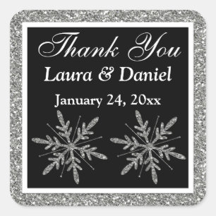 Black, Glitter LOOK Snowflakes Wedding Sticker