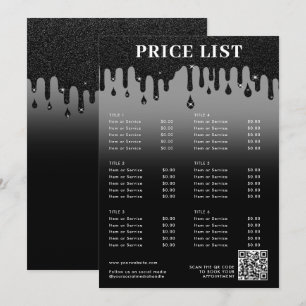 Black Glitter Minimalist Beauty Price List Menu 