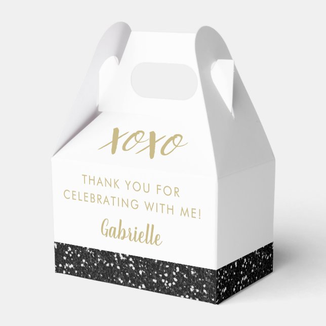 Black Glitter Modern Birthday Mitzvah Anniversary Favour Box (Front Side)