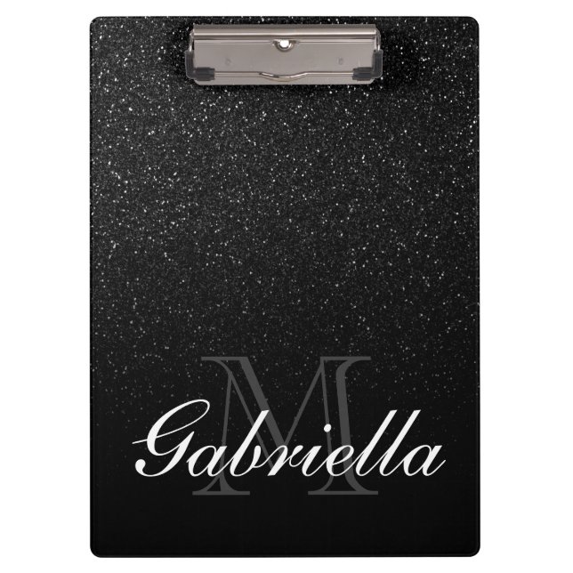Black Glitter Monogram Clipboard (Front)