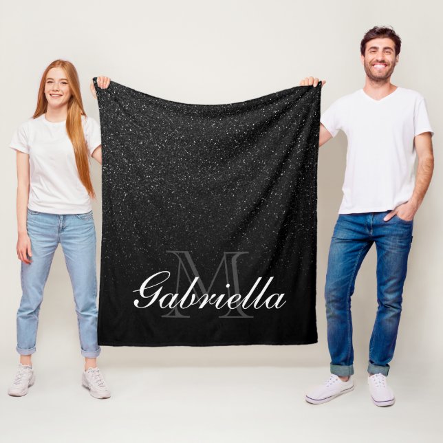 Black Glitter Monogram Fleece Blanket (In Situ)