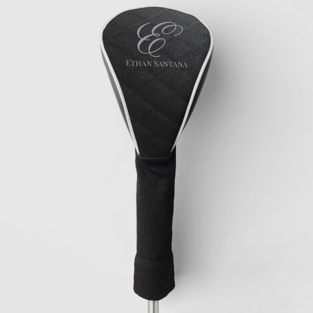 Black Glitter Monogram Golf Head Cover (Front)