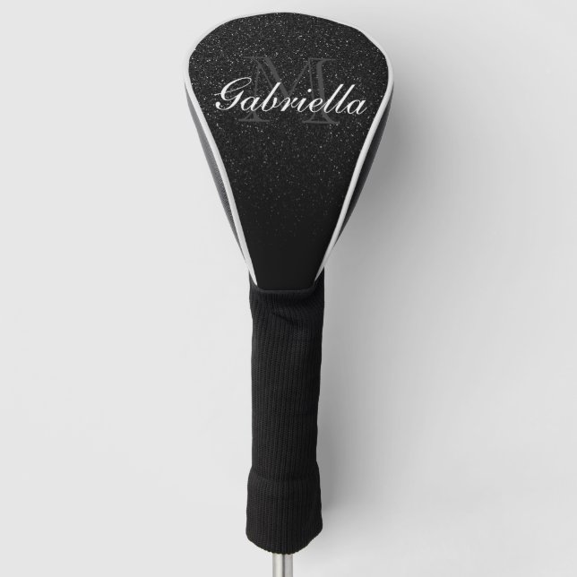 Black Glitter Monogram Golf Head Cover (Front)