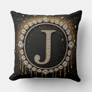 Black Glitter Monogram Letter J Logo Jewellery Bra Cushion