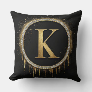 Black Glitter Monogram Letter K Keepsake Gifts Cushion