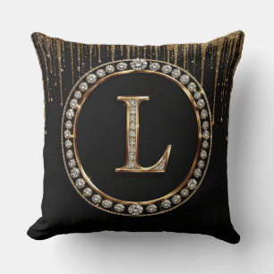 Black Glitter Monogram Letter L Branding Use Cushion