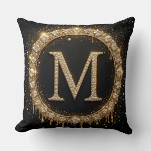 Black Glitter Monogram Letter M For Minimal Style Cushion