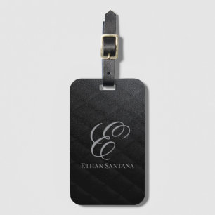 Black Glitter Monogram Luggage Tag