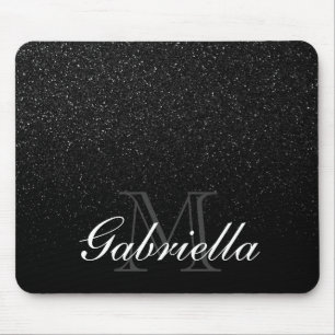 Black Glitter Monogram Mouse Mat