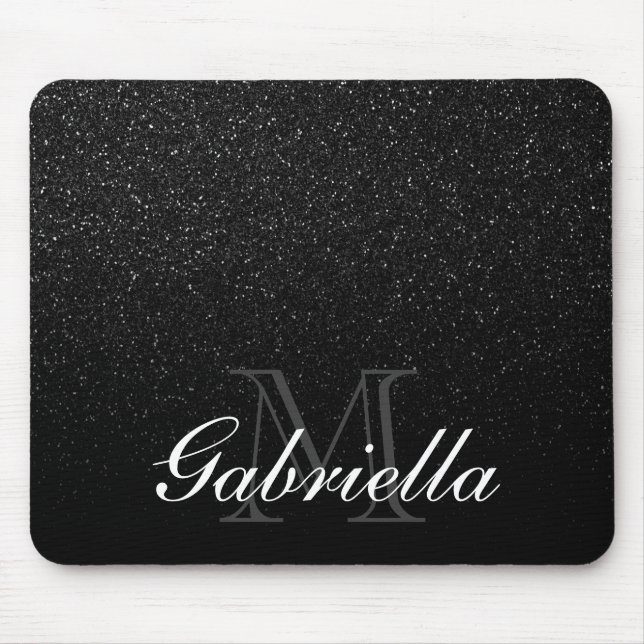 Black Glitter Monogram Mouse Mat (Front)
