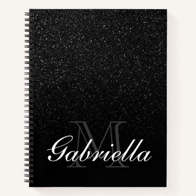Black Glitter Monogram Notebook (Front)