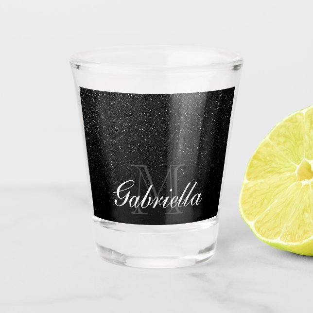 Black Glitter Monogram Shot Glass (Front)