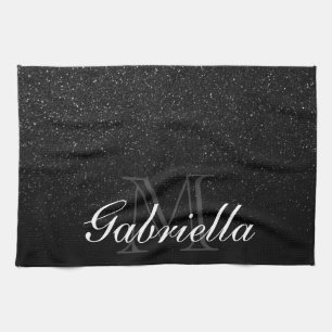 Black Glitter Monogram Tea Towel