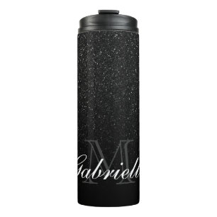 Black Glitter Monogram Thermal Tumbler