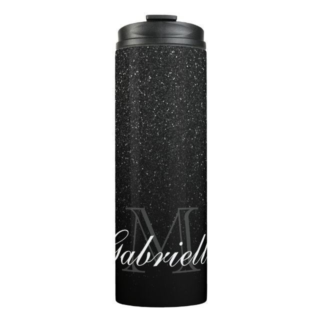 Black Glitter Monogram Thermal Tumbler (Front)