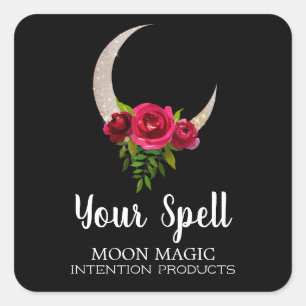 Black Glitter Moon Intention Spell Square Sticker