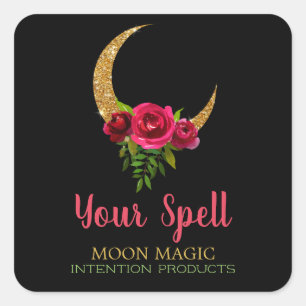 Black Glitter Moon Spell Square Sticker