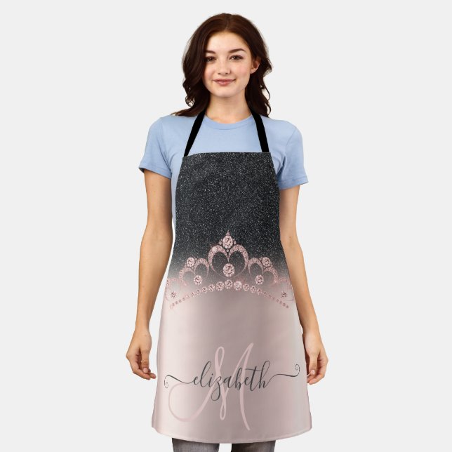 Black Glitter Ombre Rose Gold Tiara Diamonds Apron (Worn)