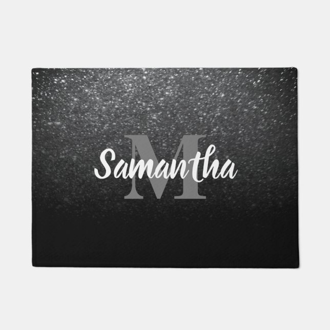 Black Glitter Pattern Doormat (Front)