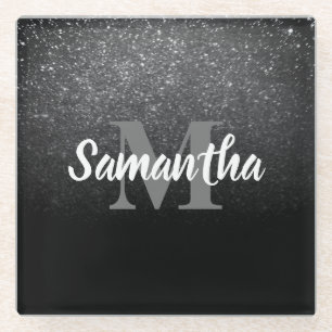 Black Glitter Pattern Glass Coaster