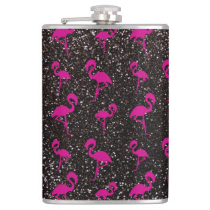 Black glitter pink flamingo hip flask