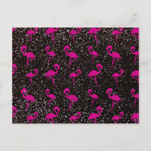 Black glitter pink flamingo postcard