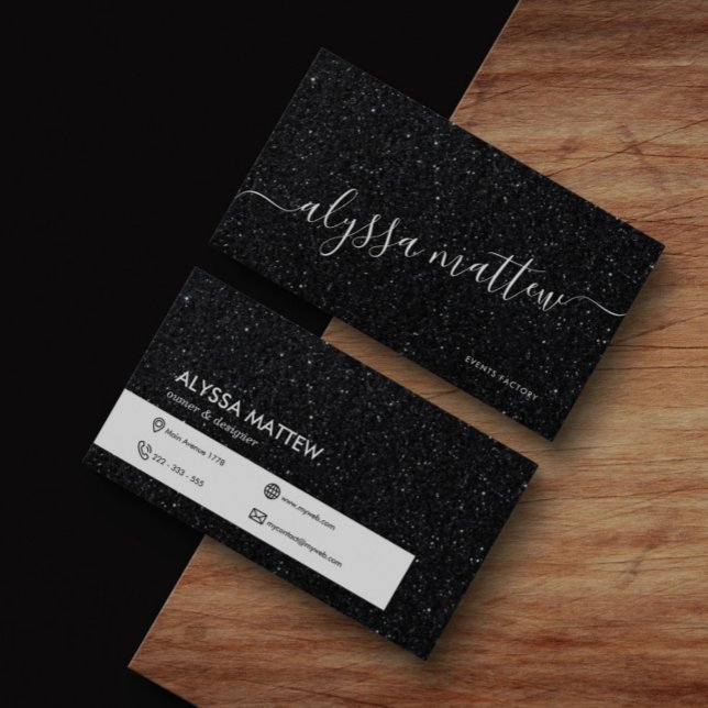 Black Glitter Premium Luxury Modern Glam Custom Business Card (Creator Uploaded)