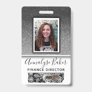 Black Glitter Professional CNA Nurse Photo Name ID Badge
