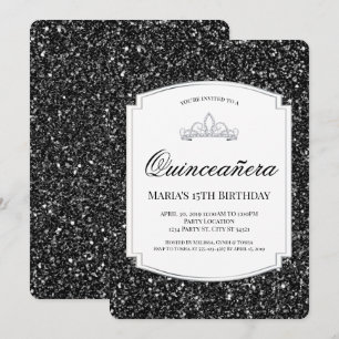 Black Glitter Quinceañera Invitations