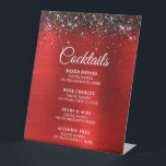 Black Glitter Red Foil Cocktails Bar Menu Pedestal Sign<br><div class="desc">Create your own cocktails or bar menu on a pedestal sign. Girly faux sparkly black glitter on the top over a faux red brushed metal style shiny foil. The digital art will print like a photo. Customise the font styles to create your own menu for your special celebration. A classic...</div>
