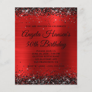Black Glitter Red Foil Monogram 50th Birthday Flyer