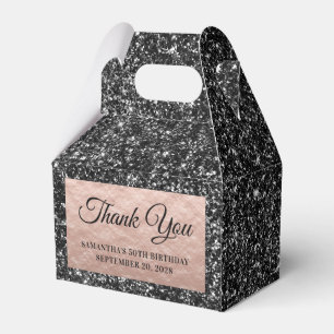 Black Glitter Rose Gold 50th Birthday Thank You Favour Box